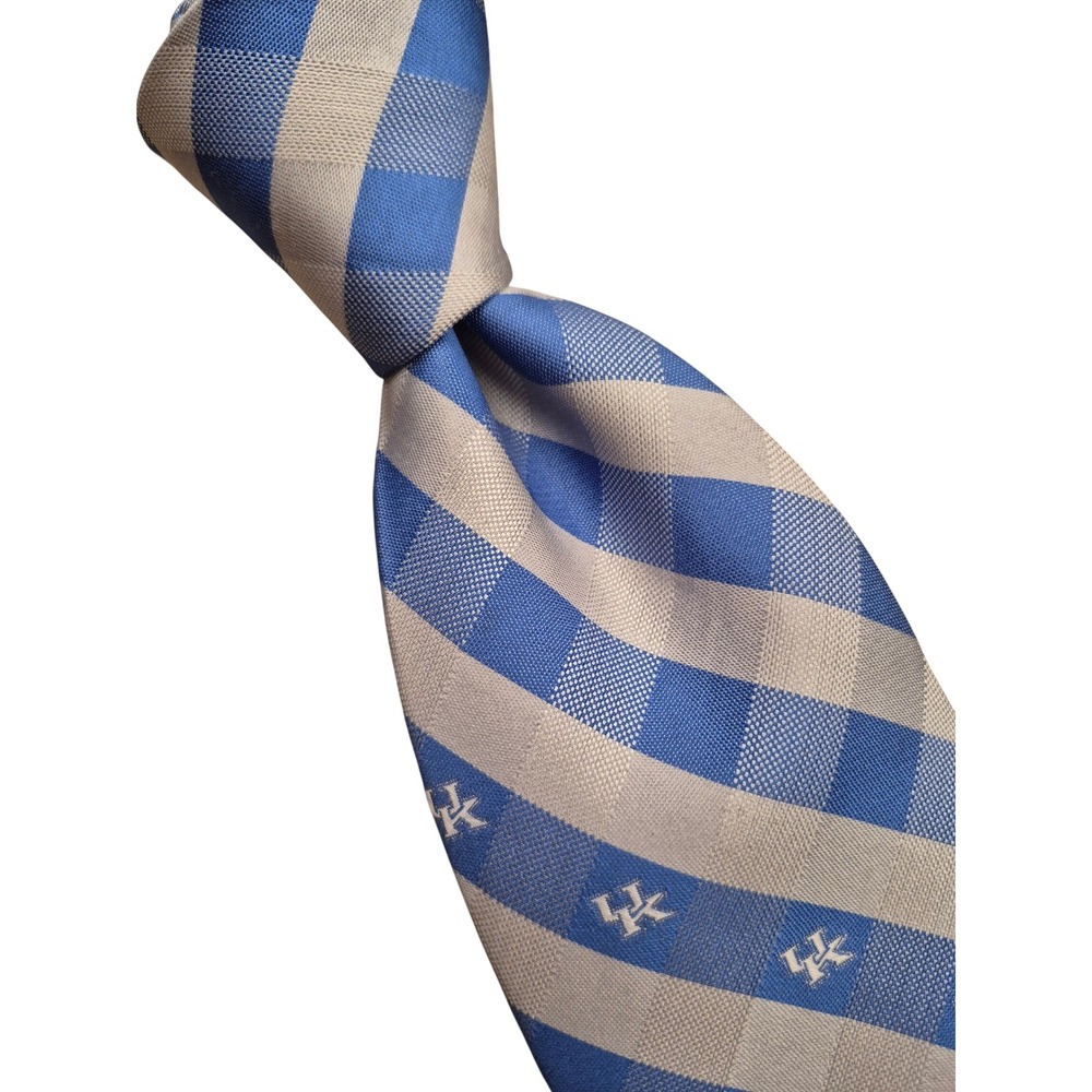 Eagles Wings Mens University of Kentucky Gingham Check Blue Grey Silk Tie UK